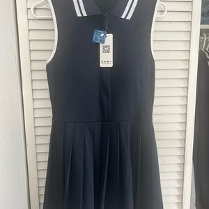 Women’s Tennis  Polo Dress Ribbed Half Zip Pleated Navy Golf Workout Dress